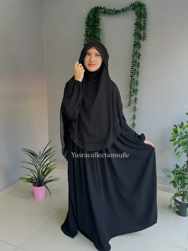 Ayrobin Elbise Gölgeli Oval Sufle Takım Siyah