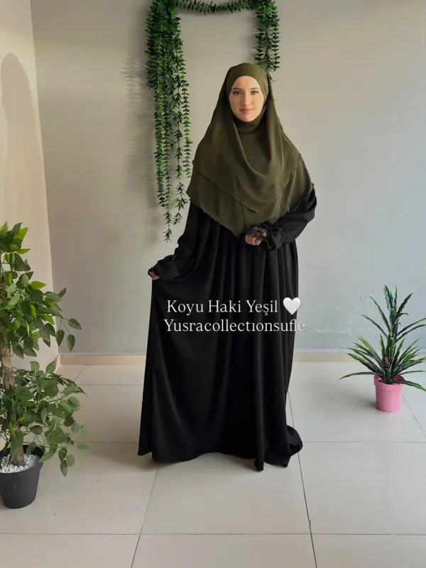 Kısa Boy 3 Kat Sufle Koyu Haki Yeşil