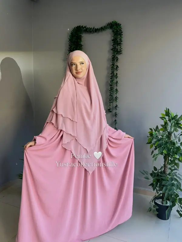 Ayrobin Elbise Uzun Sufle Takım Pembe