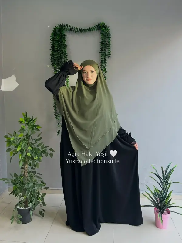 Uzun Boy 3 Katlı Sufle Açık Haki Yeşil